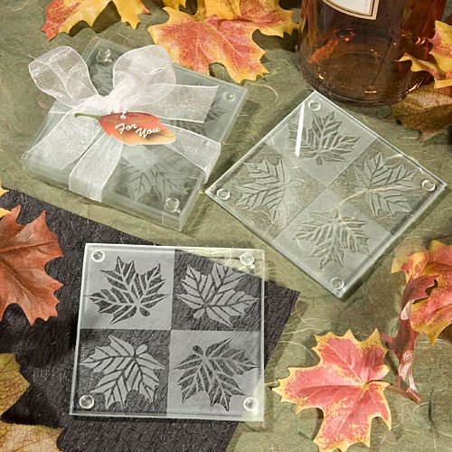 Autumn Leaf Glass Coasters Favor