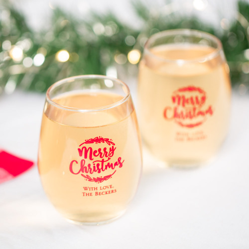 Personalized Holiday Stemless Wine Glass