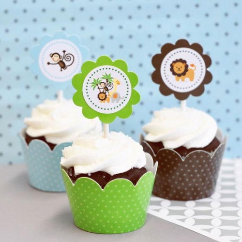 Personalized Baby Shower Cupcake Wrappers and Toppers