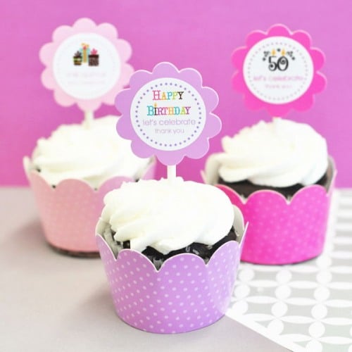 Personalized Birthday Cupcake Wrappers and Toppers