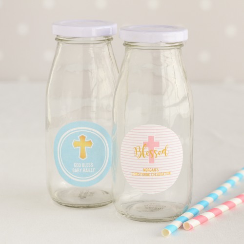 Personalized Baptism Milk Jars and Straws