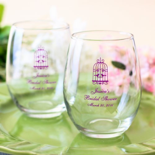 Personalized Bridal Stemless Wine Glasses