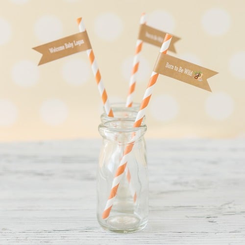 Personalized Baby Shower Themed Flag Labels with Straws