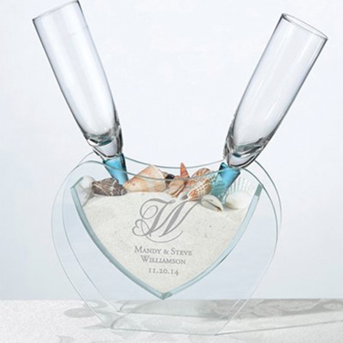 Personalized Heart Vase with Toasting Glasses