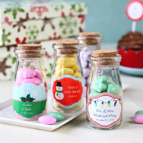 Personalized Holiday Vintage Milk Jars, Holiday Jar Favors, Holiday ...