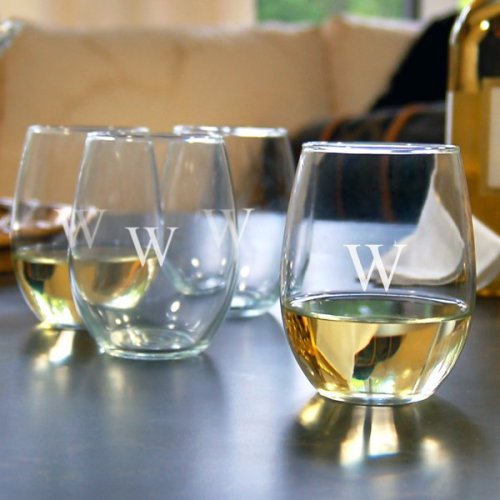 Monogrammed Stemless Wine Glasses Gift Set
