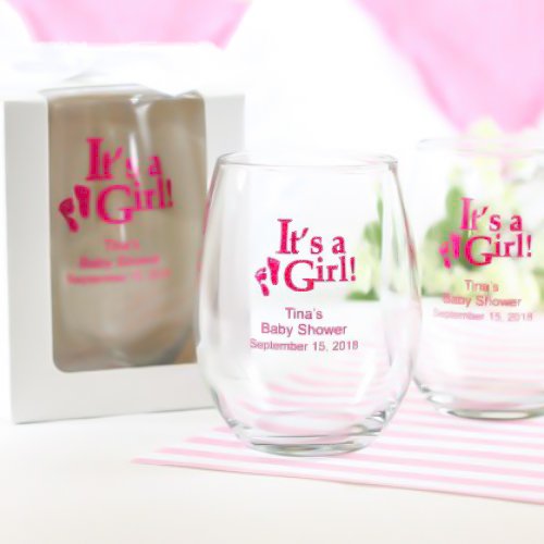 Personalized Baby Shower Stemless Wine Glasses