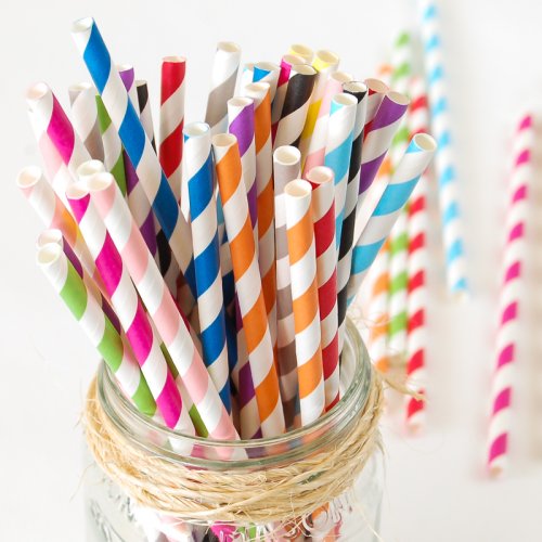 Striped colorful paper straws 