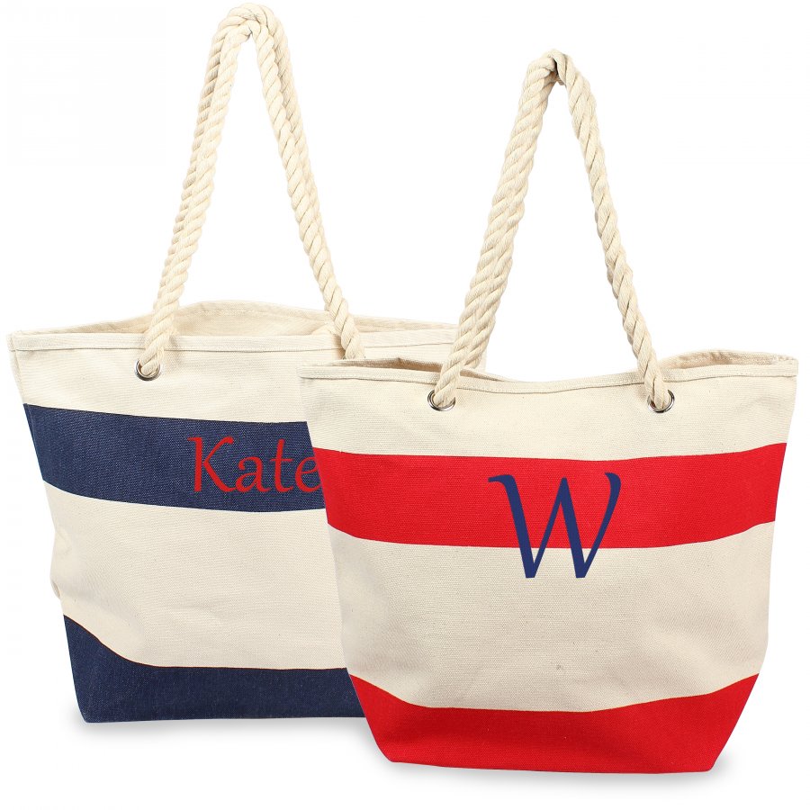 Personalized Bag with Rope Handles, Personalized Nautical Striped Canvas Bag, Nautical Striped ...