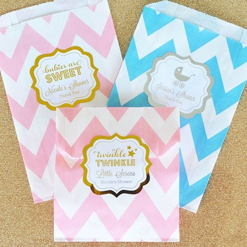 Personalized Baby Shower Metallic Foil Pattern Goodie Bags