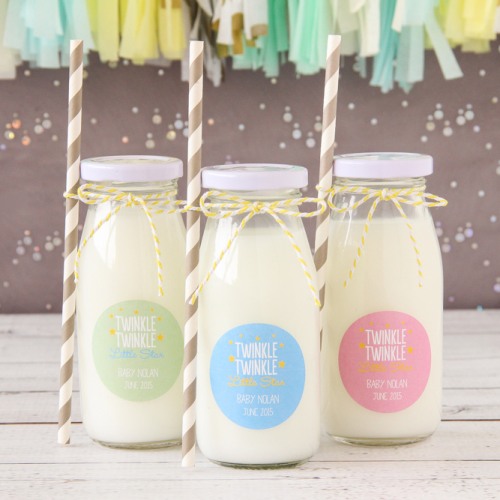 Personalized Baby Shower Themed Milk Jars and Straws