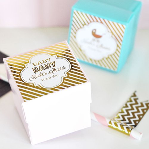 Personalized Baby Shower Metallic Foil Square Labels