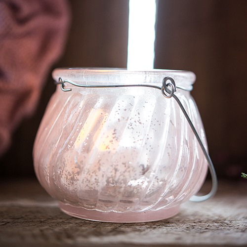 Glass Tealight Holder with Wire Hanger