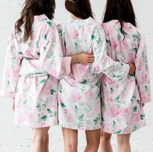 Personalized Floral Silk Kimono Robe