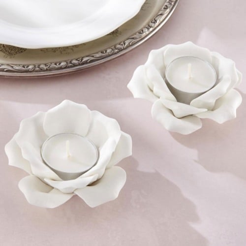 White Ceramic Rose Tealight Holder