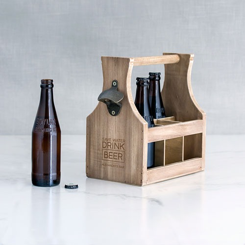 Personalized Wood Bottle Caddy with Opener