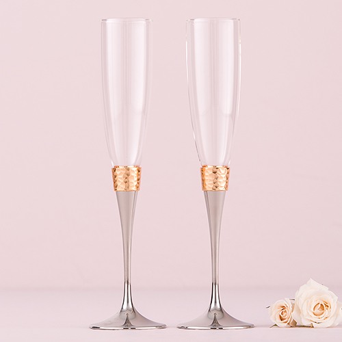 Personalized Silver and Gold Toasting Flutes