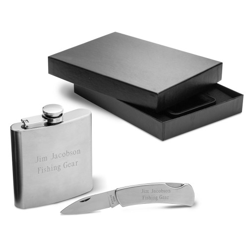 Personalized Flask & Lock Back Knife Gift Set