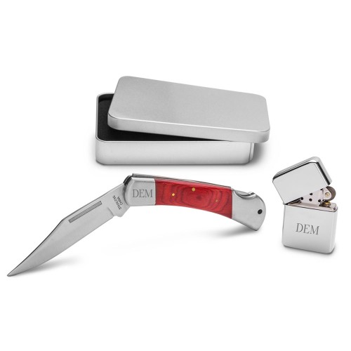 Personalized Lock Back Knife and Lighter Gift Set