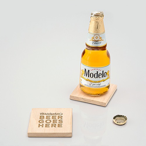 Personalized Wood Coaster with Built In Bottle Opener