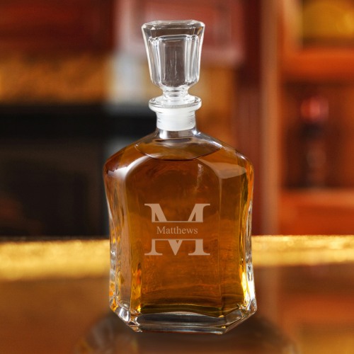Monogrammed Glass Whiskey Decanter