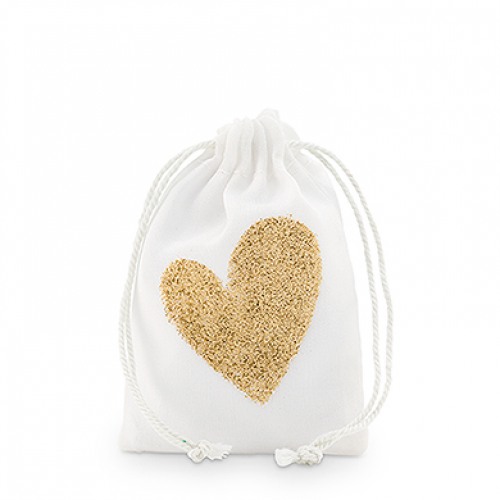 Gold Glitter Heart Muslin Favor Bags
