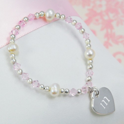 Personalized Little Girls Heart Charm Bracelet