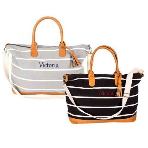 Personalized Striped Canvas Weekender