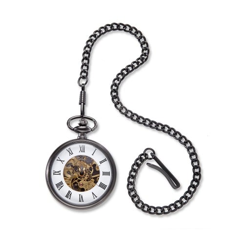 Personalized Gunmetal Exposed Gears Pocket Watch