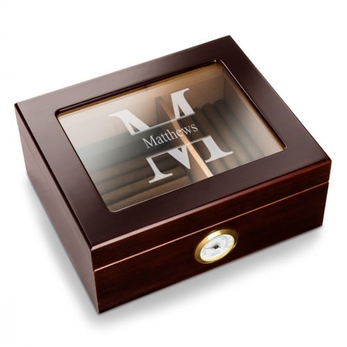 Monogrammed Mahogany Glass Top Humidor